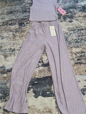 New Mix Mauve Ribbed Wide-Leg Pants